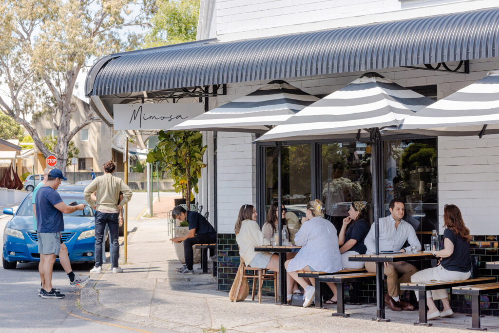 Outdoor seating at Mimosa cafe on Forrest Street, Subiaco