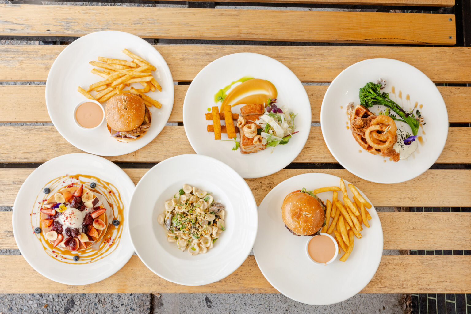 Breakfast and brunch dishes on a table at Mimosa cafe, Subiaco